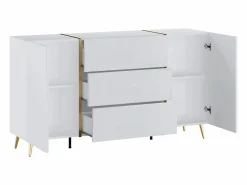 Best Aparador con 2 puertas y 3 cajones - Blanco brillo y dorado - MARZIALO Aparador