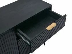 Vente-unique Aparador con 2 puertas y 3 cajones chapado en roble y metal - Negro y Dorado - SIRIOLA Negro / Dorado