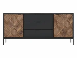 New Aparador con 2 puertas y 3 cajones - Negro y Natural oscuro - MIALINE Aparador