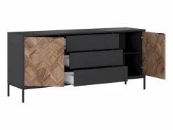 New Aparador con 2 puertas y 3 cajones - Negro y Natural oscuro - MIALINE Aparador