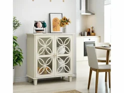 Aparador con estantes regulables - Consola de cocina retro moderna - con dos puertas - Crema