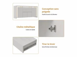 Aparador con iluminación LED y 2 cajones - Cómoda de 4 puertas con compartimentos - Mueble de almacenaje - Mueble de cocina/salón - Blanco