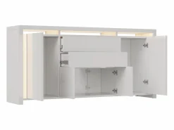 Aparador con iluminación LED y 2 cajones - Cómoda de 4 puertas con compartimentos - Mueble de almacenaje - Mueble de cocina/salón - Blanco