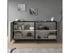 Aparador Coste con 4 puertas efecto cannetè antracita mate y madera oscura 200x43x86 cm