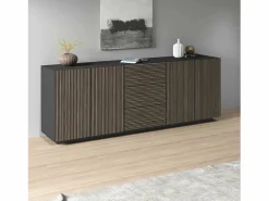 Aparador Coste con 4 puertas y 3 cajones en color antracita mate y madera oscura 220,1x43x86 cm