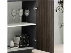 Aparador Coste con 4 puertas y 3 cajones en color antracita mate y madera oscura 220,1x43x86 cm