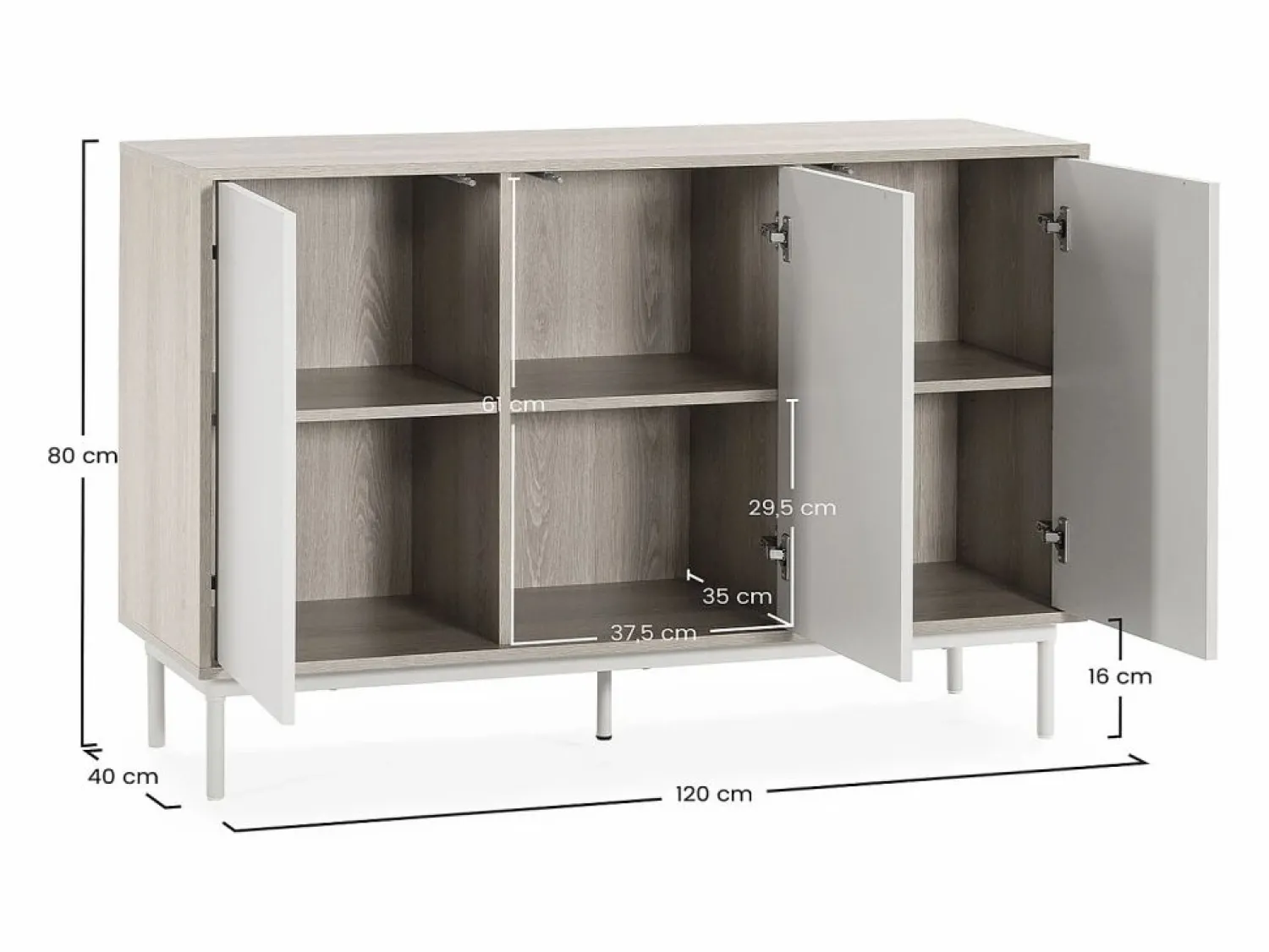 Online VS Venta-stock Aparador Cuzco 3 puertas color Roble/ Gris