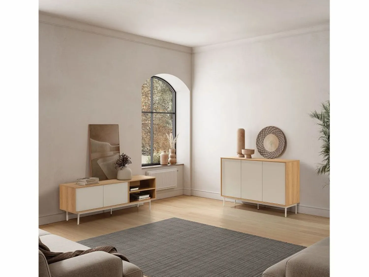 Online VS Venta-stock Aparador Cuzco 3 puertas color Roble/ Gris