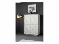 Sale Meublorama Aparador de 4 puertas, colección COLOMARMO, color efecto mármol, ideal para su salón o comedor. Blanco