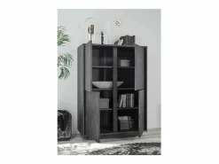 Best Meublorama Aparador de 4 puertas, colección COLOMARMO, color efecto mármol, ideal para su sala de estar o comedor. Negro