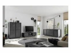 Best Meublorama Aparador de 4 puertas, colección COLOMARMO, color efecto mármol, ideal para su sala de estar o comedor. Negro