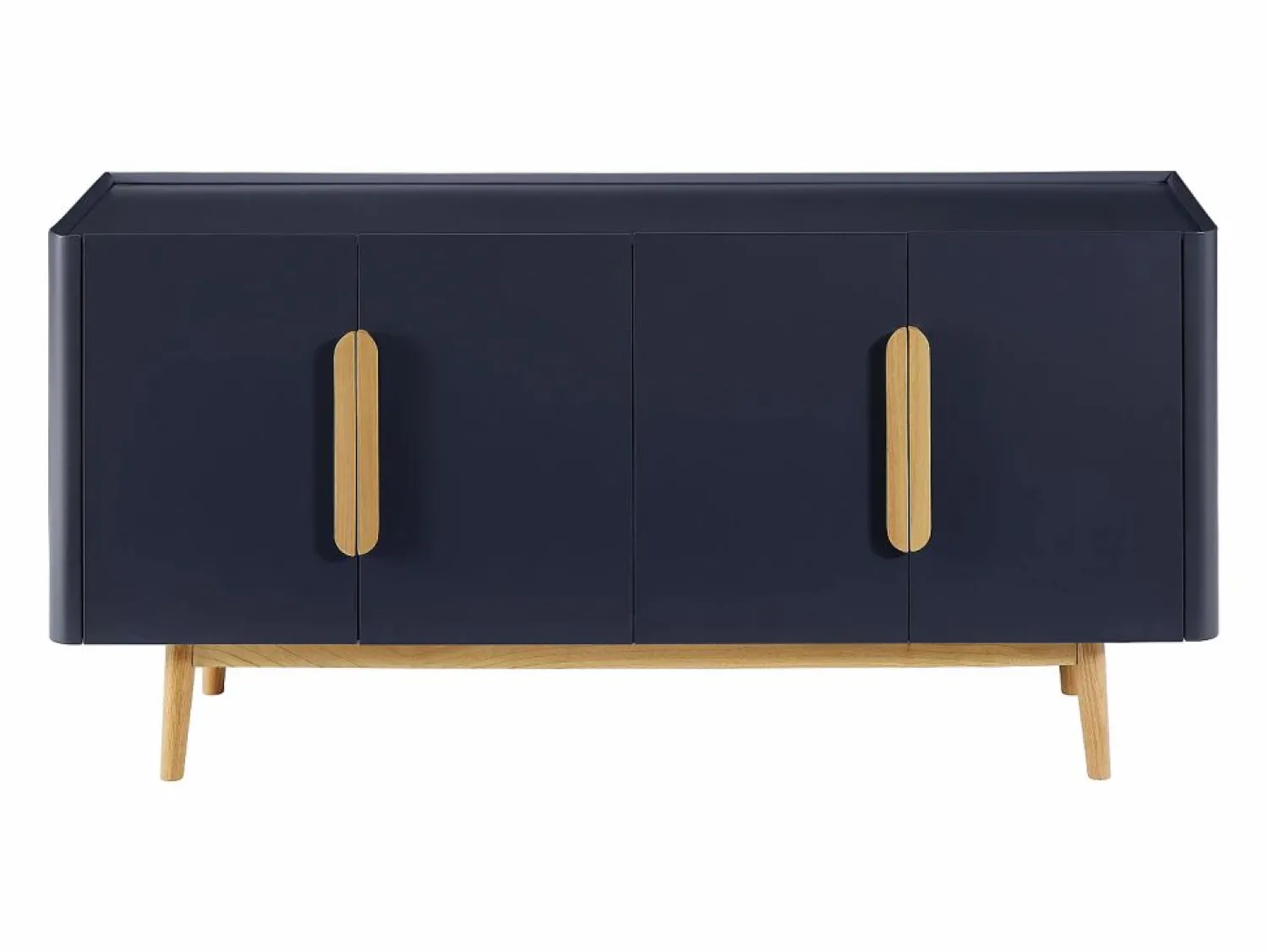 New Aparador de 4 puertas en MDF y madera de caucho - Azul y Natural Claro - DUNELON Aparador