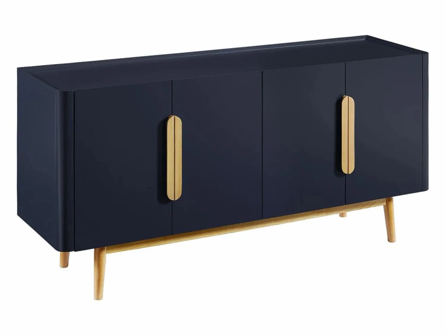 New Aparador de 4 puertas en MDF y madera de caucho - Azul y Natural Claro - DUNELON Aparador