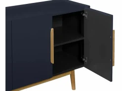 New Aparador de 4 puertas en MDF y madera de caucho - Azul y Natural Claro - DUNELON Aparador