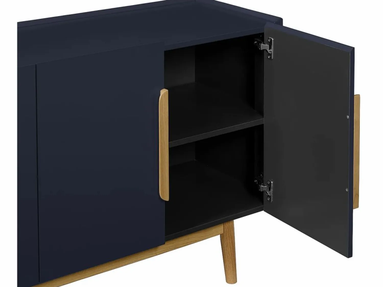 New Aparador de 4 puertas en MDF y madera de caucho - Azul y Natural Claro - DUNELON Aparador