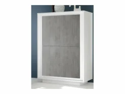 Meublorama Aparador de 4 puertas FALL - Blanco mate lacado y gris cemento - Diseño moderno y funcional