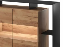 Hot Vente-unique Aparador de 4 puertas y 4 compartimentos con LEDs - Natural claro y Antracita - IDESIA Gris antracita / Color natural claro