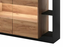 Hot Vente-unique Aparador de 4 puertas y 4 compartimentos con LEDs - Natural claro y Antracita - IDESIA Gris antracita / Color natural claro