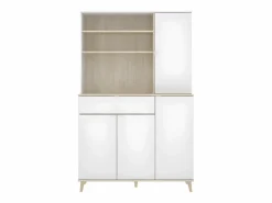 New Vente-unique Aparador de cocina - 4 puertas, 1 cajón y 3 estantes - Blanco y roble - WAJDI Color natural claro / Blanco