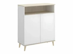 Vente-unique Aparador de cocina - 2 puertas, 1 hueco - Blanco y roble - WAJDI Color natural claro / Blanco