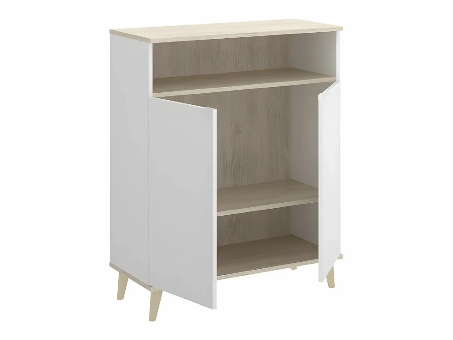 Vente-unique Aparador de cocina - 2 puertas, 1 hueco - Blanco y roble - WAJDI Color natural claro / Blanco