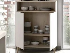 Vente-unique Aparador de cocina - 2 puertas, 1 hueco - Blanco y roble - WAJDI Color natural claro / Blanco