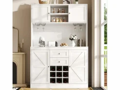 Merax Aparador de cocina - 120 x 40 x 188 cm - con estantes regulables + botellero + 4 puertas + 2 cajones - MDF -