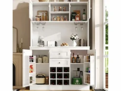 Merax Aparador de cocina - 120 x 40 x 188 cm - con estantes regulables + botellero + 4 puertas + 2 cajones - MDF -