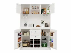 Merax Aparador de cocina - 120 x 40 x 188 cm - con estantes regulables + botellero + 4 puertas + 2 cajones - MDF -