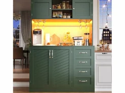 Clearance Aparador de cocina - 120 x 40 x 188 cm - con 4 puertas + LED + portavasos + cajones + estante snack - MDF - Aparador De Cocina