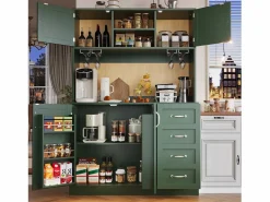 Clearance Aparador de cocina - 120 x 40 x 188 cm - con 4 puertas + LED + portavasos + cajones + estante snack - MDF - Aparador De Cocina