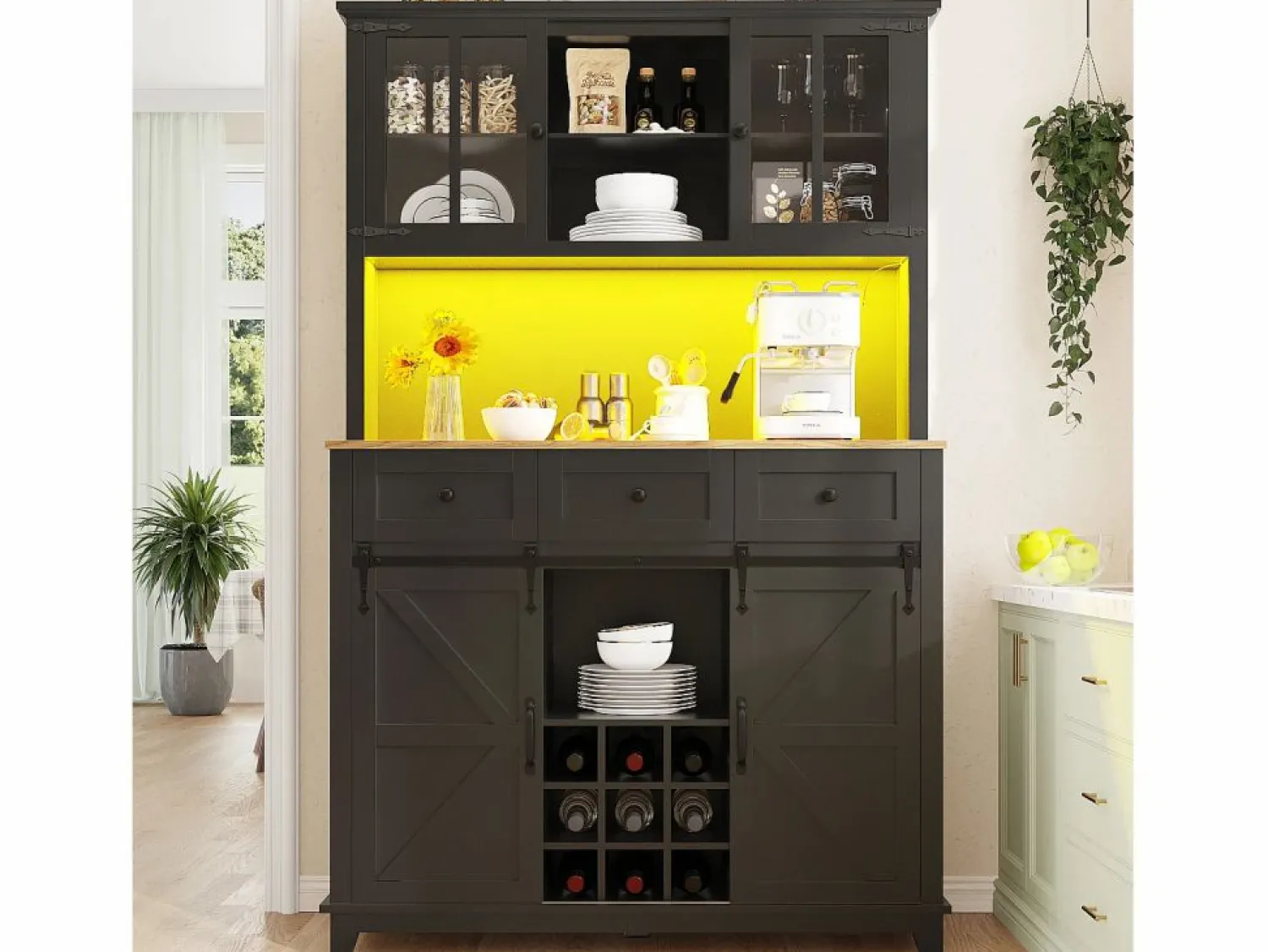 Aparador de cocina - con LED - con puerta corredera y 3 cajones - con estante ajustable - Aparador De Cocina