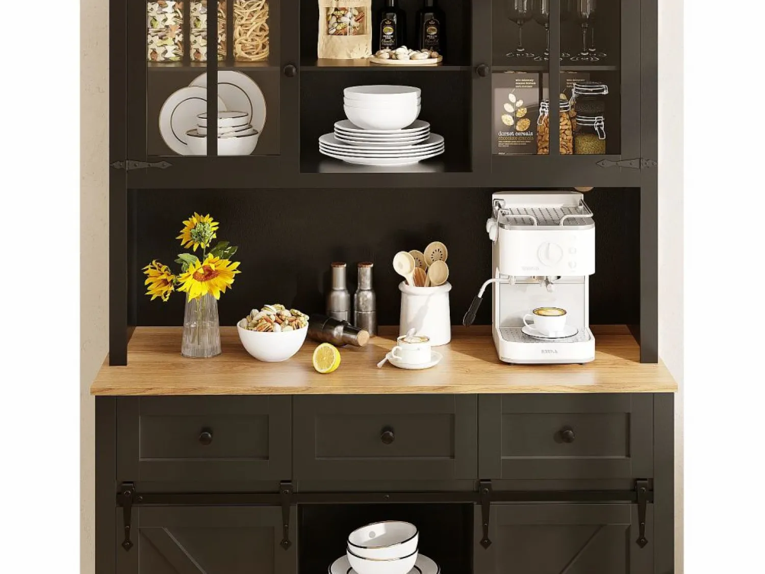 Aparador de cocina - con LED - con puerta corredera y 3 cajones - con estante ajustable - Aparador De Cocina