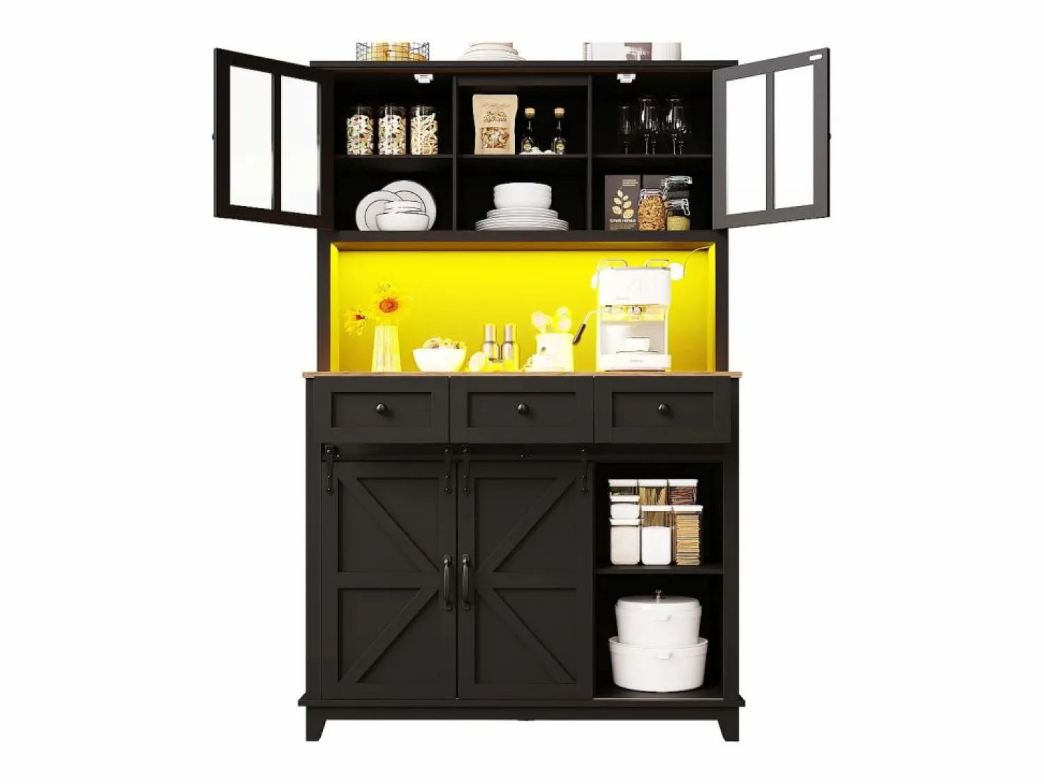 Aparador de cocina - con LED - con puerta corredera y 3 cajones - con estante ajustable - Aparador De Cocina