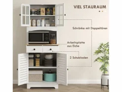 Online Aparador de cocina con 2 cajones y puertas de cristal, espacio para guardar vajilla, 68 x 39,5 x 170 cm, Blanco