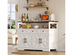 Merax Aparador de cocina con 4 puertas - 140 x 95 x 35 cm - armarios con estantes + 3 cajones - MDF -