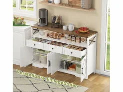 Merax Aparador de cocina con 4 puertas - 140 x 95 x 35 cm - armarios con estantes + 3 cajones - MDF -
