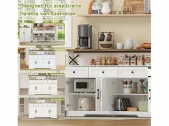 Merax Aparador de cocina con 4 puertas - 140 x 95 x 35 cm - armarios con estantes + 3 cajones - MDF -