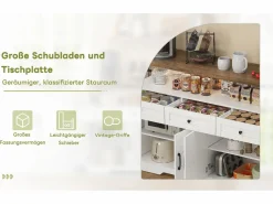 Merax Aparador de cocina con 4 puertas - 140 x 95 x 35 cm - armarios con estantes + 3 cajones - MDF -