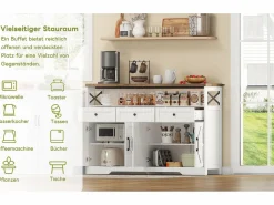 Merax Aparador de cocina con 4 puertas - 140 x 95 x 35 cm - armarios con estantes + 3 cajones - MDF -