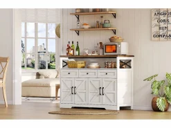 Merax Aparador de cocina con 4 puertas - 140 x 95 x 35 cm - armarios con estantes + 3 cajones - MDF -