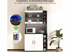 Online Merax Aparador de cocina con 4 puertas y compartimentos - 100 x 47 x 187 cm - Madera MDF - LEDs y canales para cables - Blanco