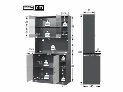 Online Merax Aparador de cocina con 4 puertas y compartimentos - 100 x 47 x 187 cm - Madera MDF - LEDs y canales para cables - Blanco