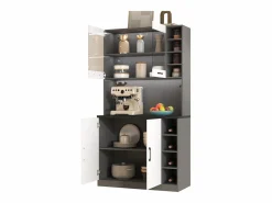 Online Merax Aparador de cocina con 4 puertas y compartimentos - 100 x 47 x 187 cm - Madera MDF - LEDs y canales para cables - Blanco