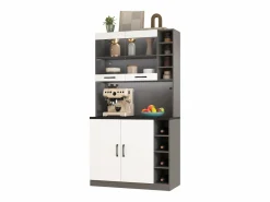 Online Merax Aparador de cocina con 4 puertas y compartimentos - 100 x 47 x 187 cm - Madera MDF - LEDs y canales para cables - Blanco