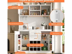 Best Aparador de cocina con 4 puertas, 2 cajones y botellero - Madera MDF - Negro Aparador De Cocina