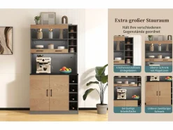 Outlet Aparador de cocina con 4 puertas y compartimentos - 100 x 47 x 187 cm - Madera MDF - LED y canales para cables - Natural + gris Aparador De Cocina