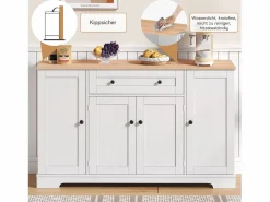 Merax Aparador de cocina con 4 puertas y 1 cajón - 138 x 40 x 85 cm - Madera MDF - Estantes regulables - Natural +