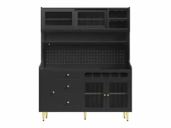 Hauss Spole Aparador de cocina con iluminación LED, 4 puertas, 3 cajones y botellero -
