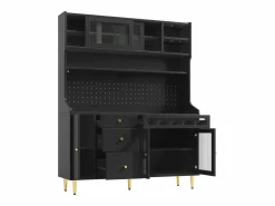 Hauss Spole Aparador de cocina con iluminación LED, 4 puertas, 3 cajones y botellero -